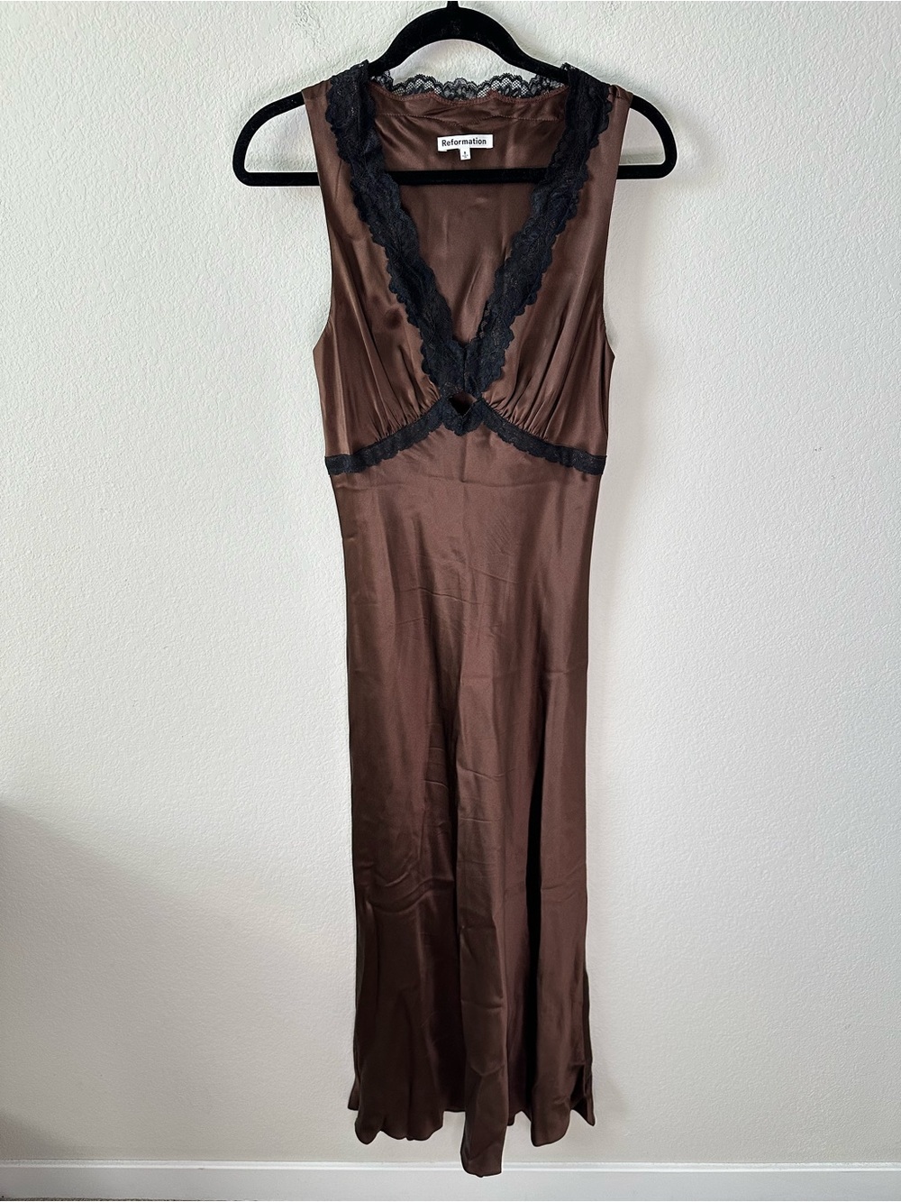 Reformation Aliceyn Silk Dress in Cafe Brown Size US 8 - Picture 2 of 6